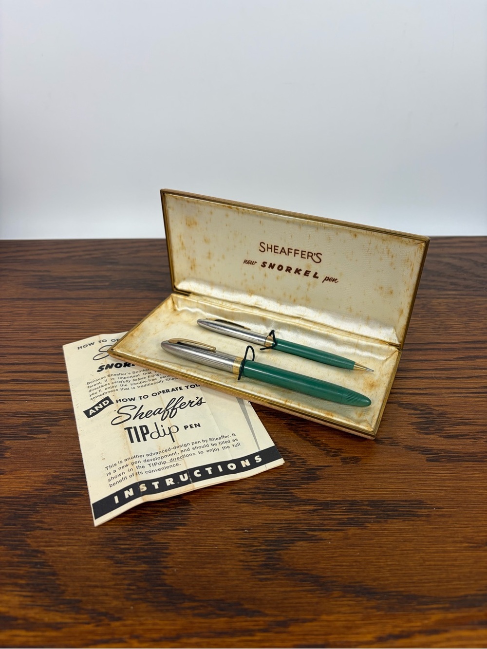 Vintage Sheaffer Sovereign Snorkel Pen & Pencil Set Green Original Case